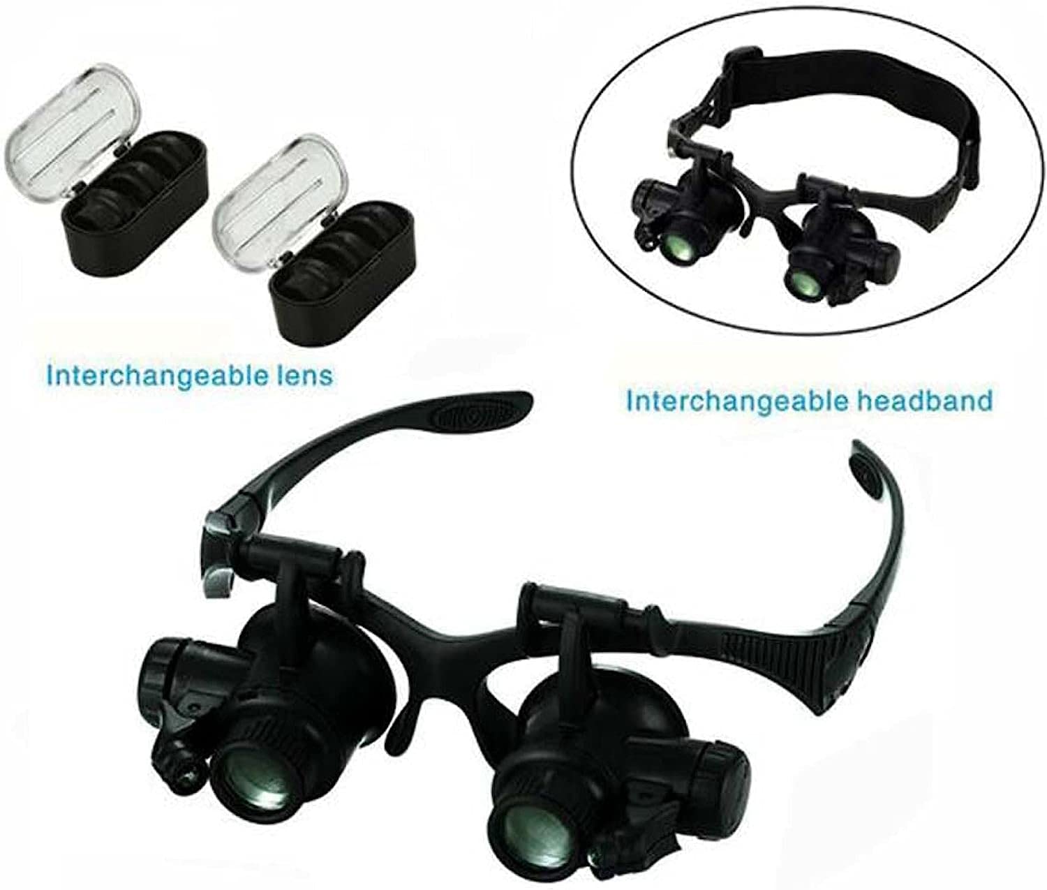 Lupa De Doble Aumento 5X 15X 20X 25X con Cabezal, Lupa con Diadema, Lupa Iluminada con Luz Led para Reparación De Relojes, Joyero, Lupa Marri