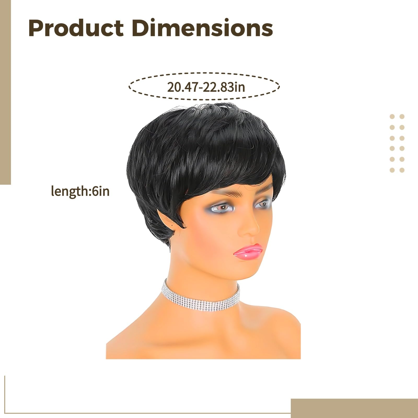 Schwarze Pixie-Perücke, kurze Pixie-Cut-Perücke mit Pony, hitzebeständige synthetische Fasern, atmungsaktive Kappe, 15,2 cm Länge, natürlicher Look, vielseitig frisierbar