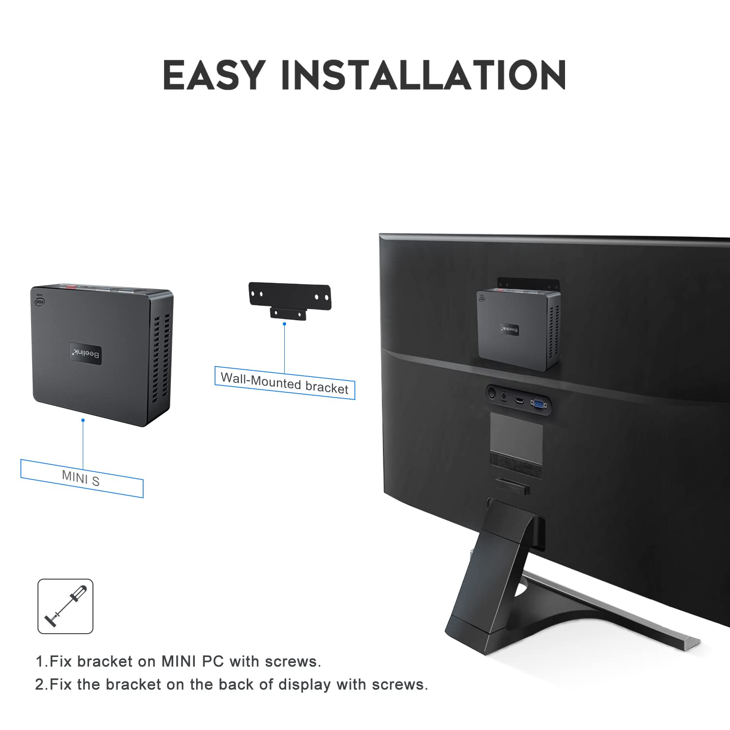 Beelink MINI S - Mini PC a basso consumo energetico, Windows 11 Pro, Intel Celeron N5095, UHD 4K, RAM 8 GB DDR4, SSD 128 GB, Wi-Fi 5 AC, Gigabit Ethernet, Bluetooth, 2x HDMI, VESA, GARANZIA ITALIANA