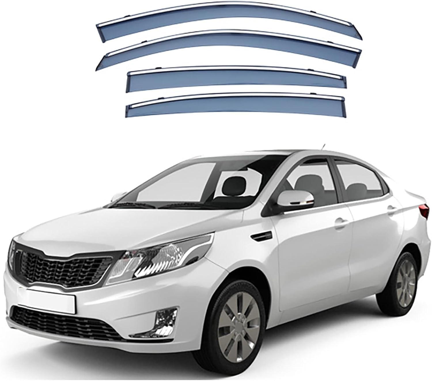 FengXH Window Deflectors for Kia K2 Sedan MK3-QB 2011-2016 - 4pc Smoke Tint, Waterproof, Noise Reducing.