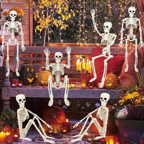 61O1n8BcHdL._AC_ 【6 Pack Halloween Skeleton Decorations Outdoor】16 Inch Full Body Skeleton with Movable Movable Joints, Scary Halloween Props for Yard, Garden, Lawn, Haunted House, Cemetery Decor
