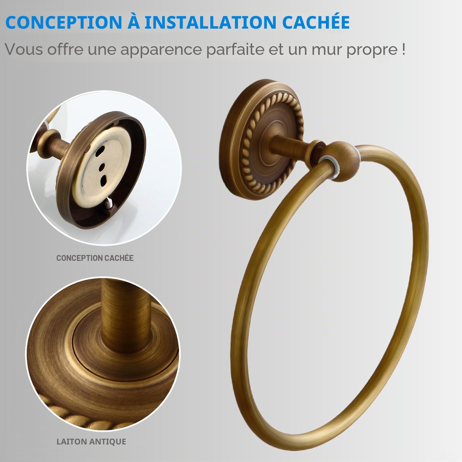 4 pièces Accessoires de Salle de Bain - Laiton Antique - 40cm Barre Porte-Serviette Porte & Crochet & Porte-Papier Toilette & Porte Serviette Anneau
