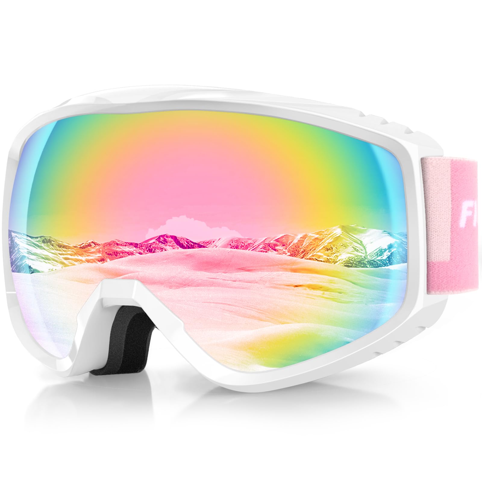 Findway Maschere da Sci, Occhiali Sci Donna Uomo, Maschera da Snowboard e Sci per Occhiali da Vista OTG,Anti-UV Protezione UV Anti-Nebbia Specchiato Sfericamente