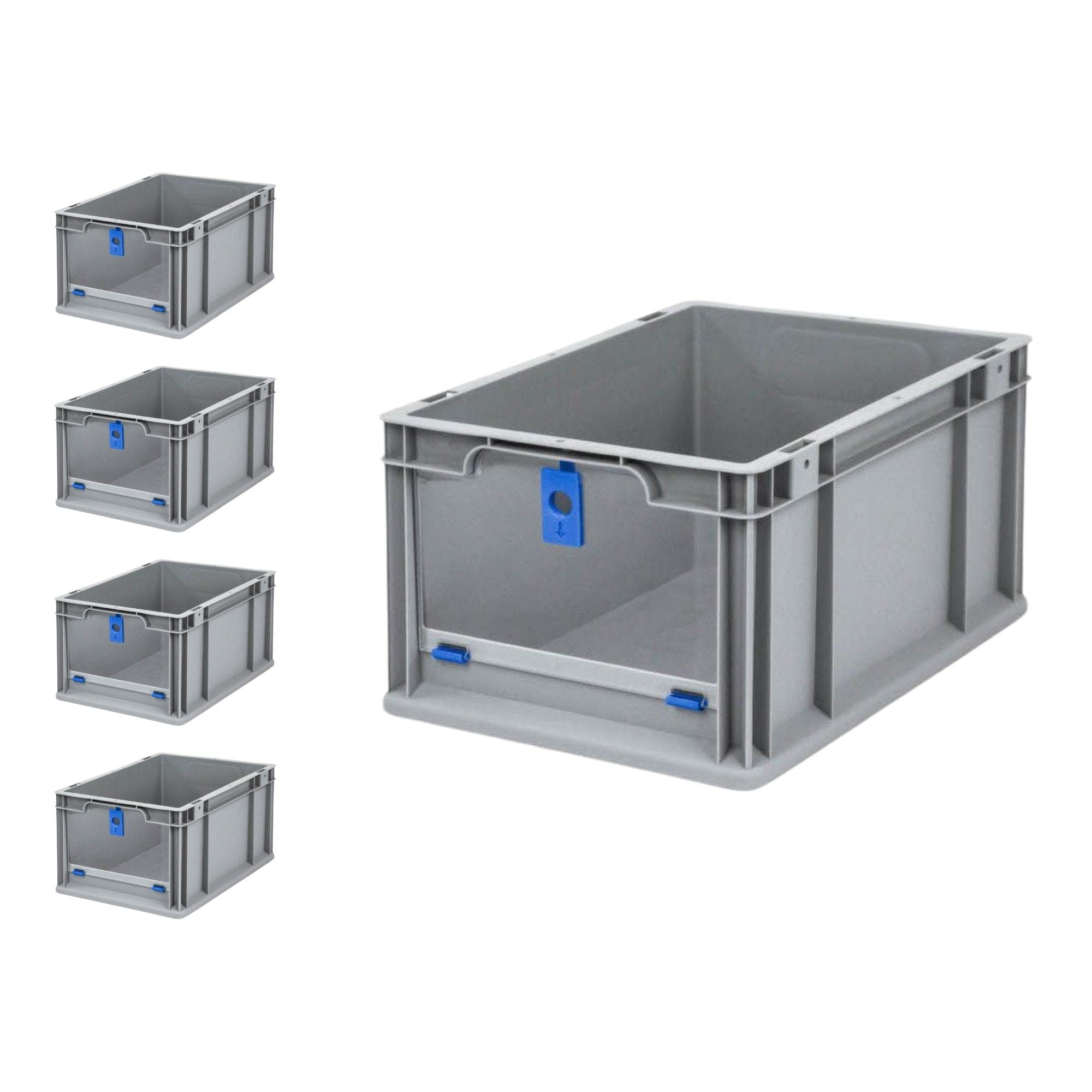 PROREGAL SparSet 5x Eurobox NextGen Insight Cover | HxBxT 22x30x40 | 20 Liter | Hoch/Blau | Eurobehälter, Transportbox, Transportbehälter, Stapelbehälter