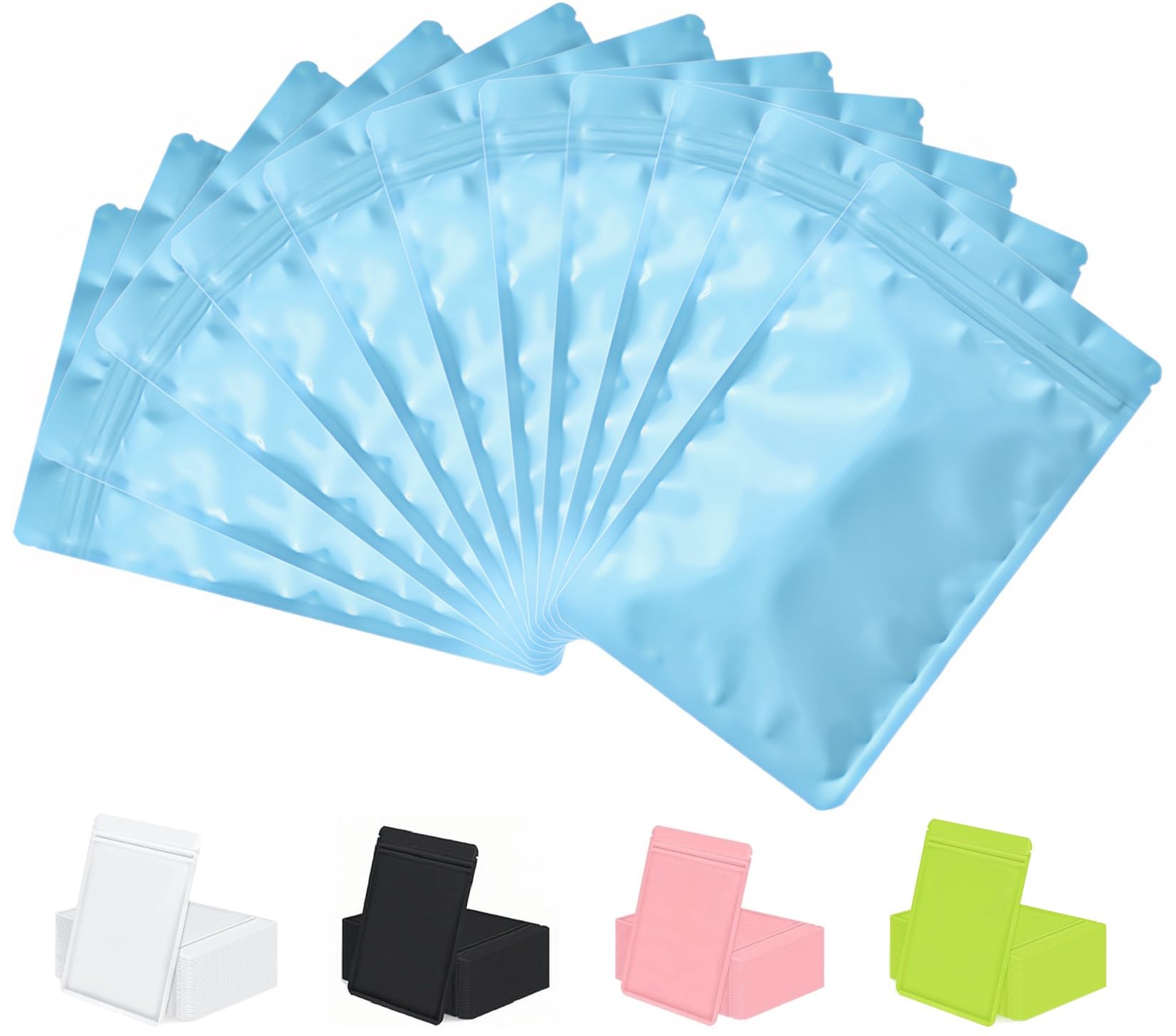 Rimiko 50pcs Resealable Opaque Ziplock Bags, Reusable Flat Small Mylar Bag, Aluminum Foil Sample Bags with Matte Color Packaging for Food Storage (Sky Blue, 2.8"x 3.9")