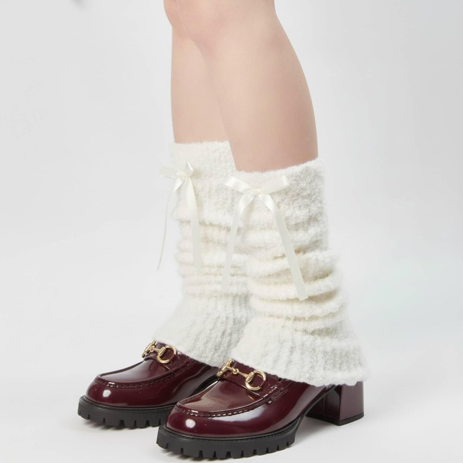 Fuzzy Leg Warmers for Women Girls Cute Bow Y2K Leg Sleeve Socks for Boots Winter White Soft Fluffy Ankle Wamers - Image 5