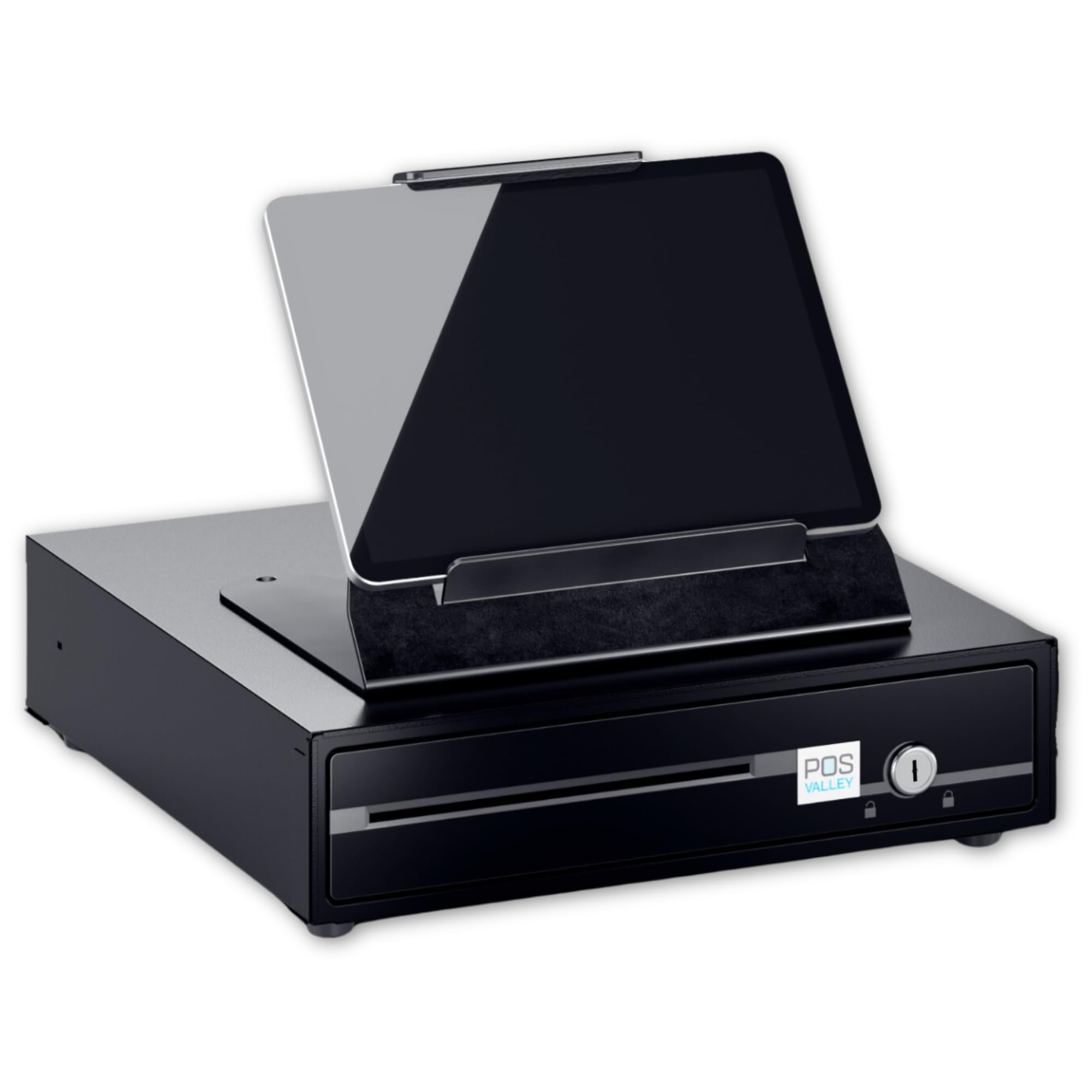 Small Iron Cash Drawer for Banknotes and Coins (Euro) Automatic Opening POS Printer RJ, 33 x 38 cm with Universal Tablet Holder 8-13 Inch — image 1