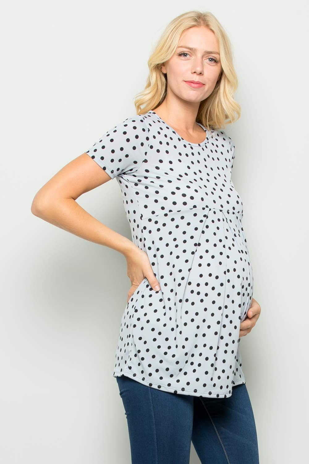 My Bump Women's Maternity Front Pleat Short Sleeve Casual Top(Made in USA) at  Women’s Clothing store