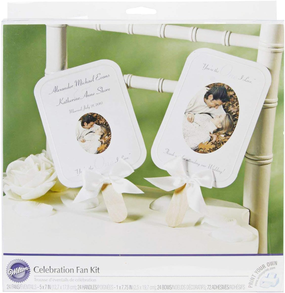 Wilton White Wedding Fan Kit, 24pc, 5" W x 7" H