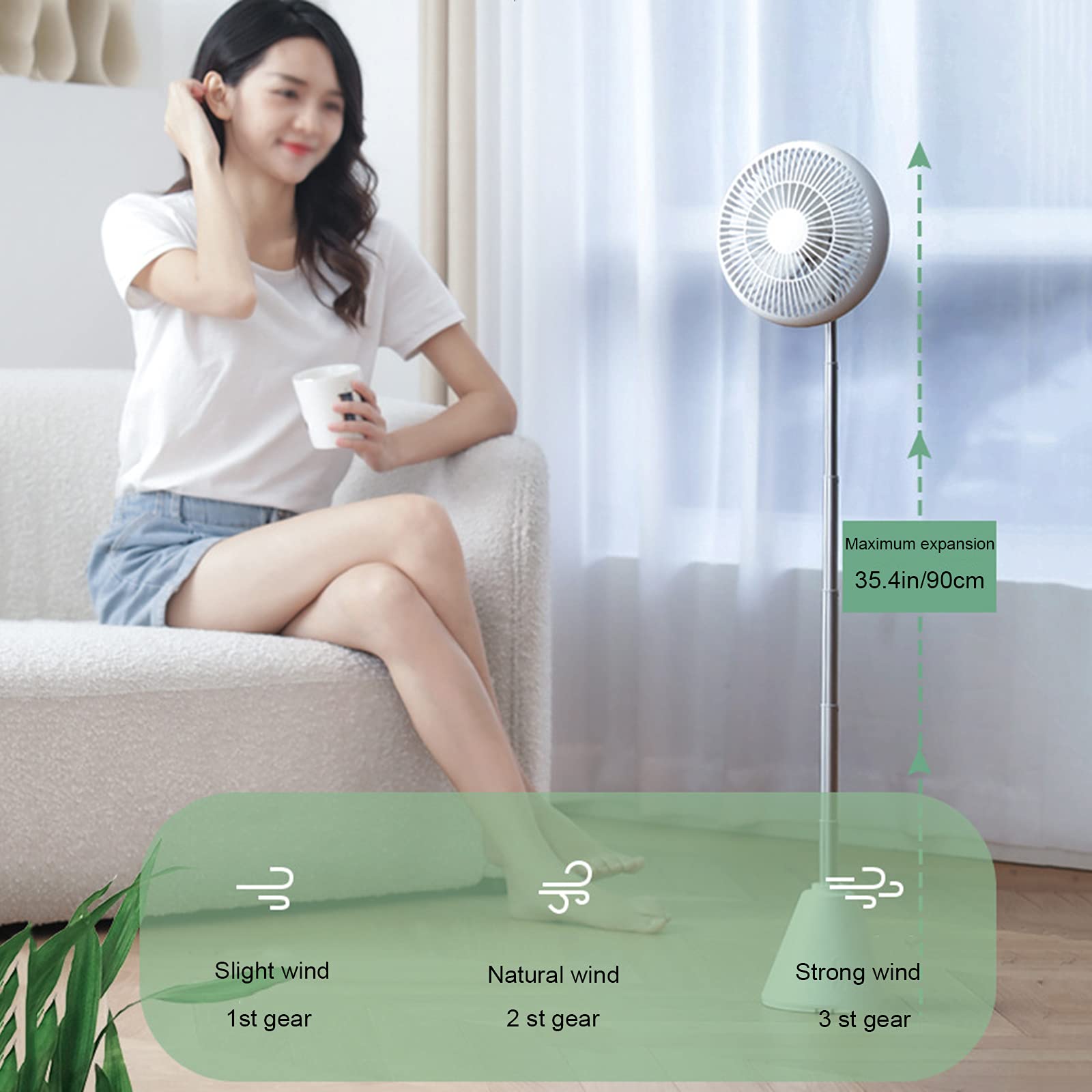 Ventilatore con piedistallo oscillante, Ventilatore a piedistallo a 3 velocità, ventilatore da tavolo USB regolabile in altezza, ventilatore di raffreddamento ultra silenzioso, per l'ufficio casa