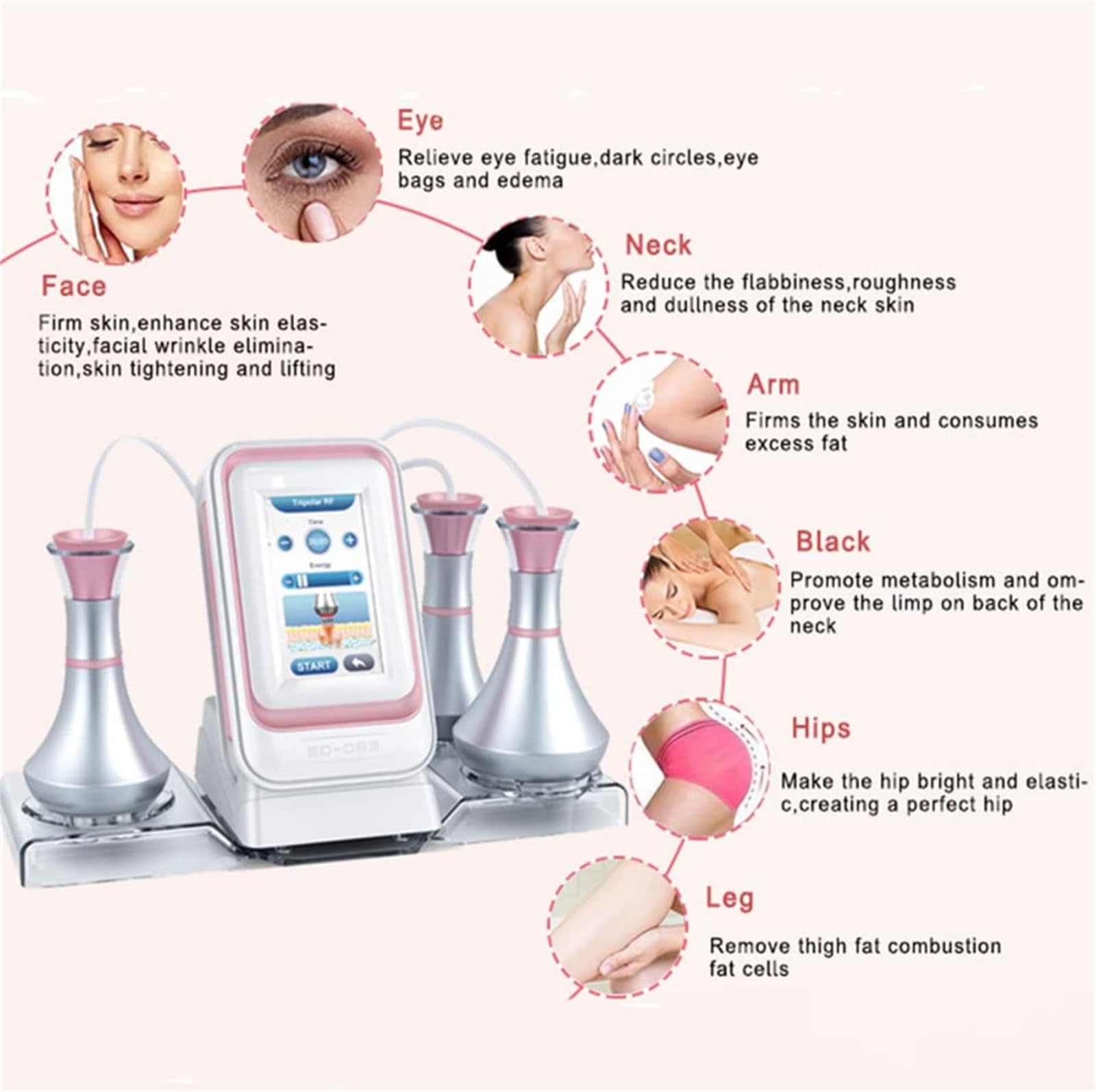 Dispositivo di riduzione della Cellulite 80K Beauty Instrument 3 in 1, massaggiatore multipolare per la rimozione del Grasso, Perdita di Peso per Viso, Braccia, Vita, Cosce, fianch
