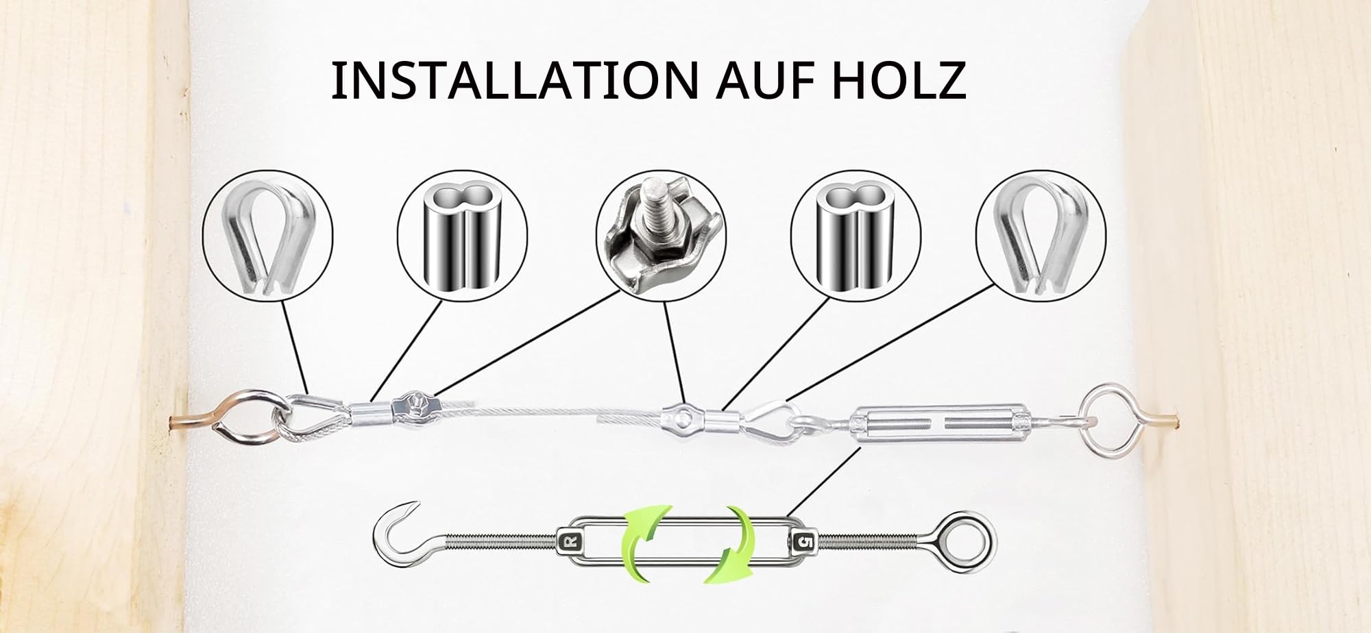 50M Stahlseil 2mm ,304 Edelstahlseil 2mm ,Drahtseil 2mm,M2 Drahtseilklemme mit M5 Drahtseil Spanner für rankhilfe edelstahl seilsystem,spannseil edelstahl für außen
