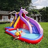 Castillo Hinchable Trampolín Inflable, Castillo Hinchable con toboganes, rociadores, Pared de Escalada, Piscina (artefacto al Aire Libre)