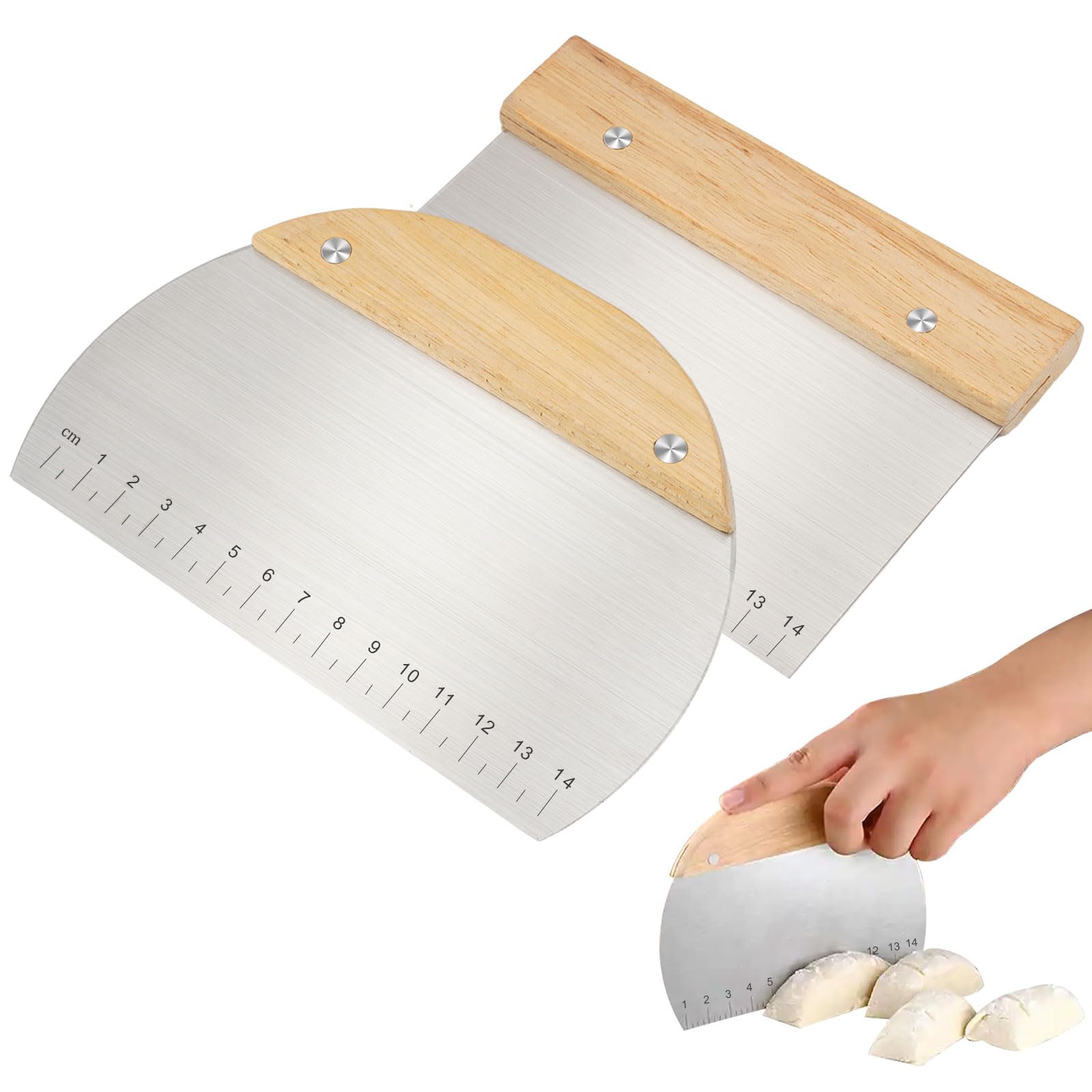 Coupe Pate Et Couteau Ondulé Pour Légumes, Grattoir à Pâte En Acier Inoxydable, Grattoir à Patisserie Avec De Mesure Et Manche En Bois, Coupe- Pâte Gradué, Pour Pâtisserie, Frites, Légume, Fruits