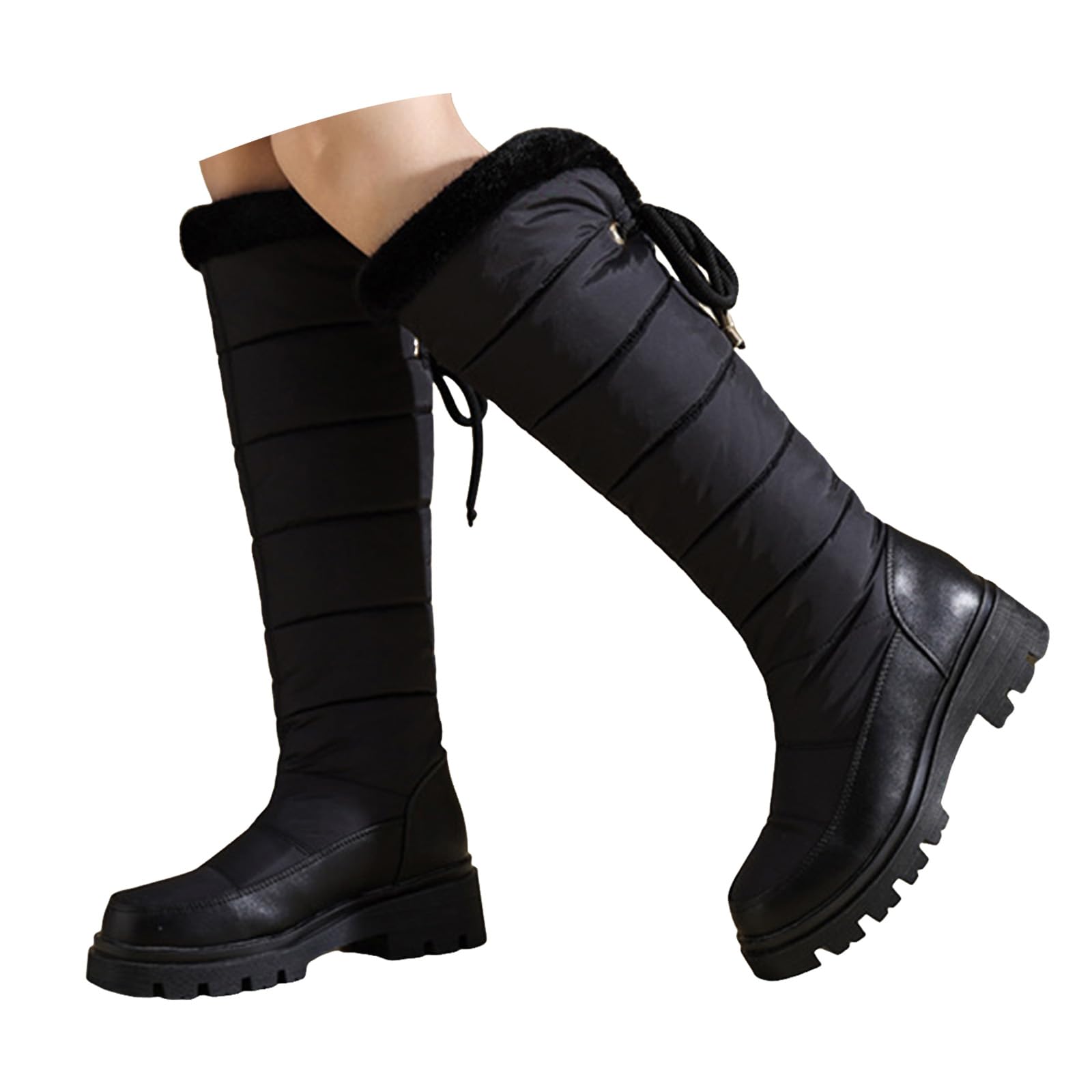 Knee High Winter Boots for Women with Thick Lining Wool Insulation Low Block Heel Round Toe Non Slip