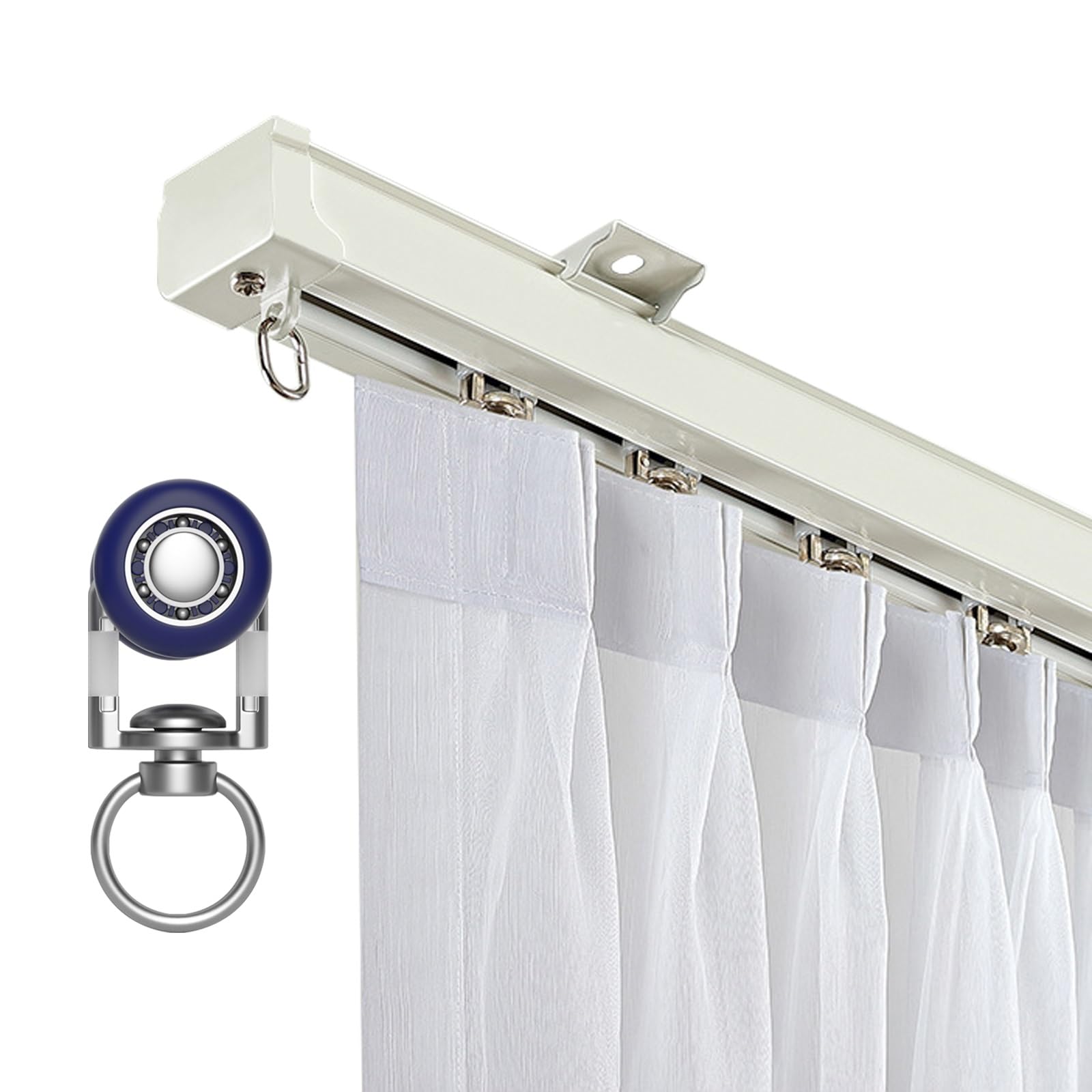 Szyna sufitowa ze stopu aluminium do zasłon, mocowanie sufitowe do karnisza, do zasłon, przegrody pokoju, zasłona prysznicowa (biała, 100 cm)