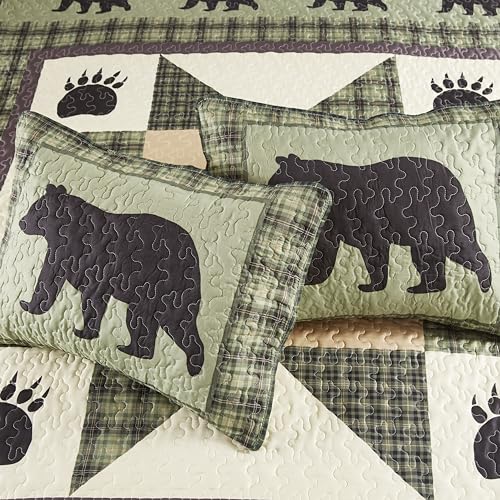 Virah Bella DQ10076K 3 Piece King Lodge Quilt Bedding Set - Bear Star - Rustic Cabin Country Reversible Camping Comforter Set thumb #4