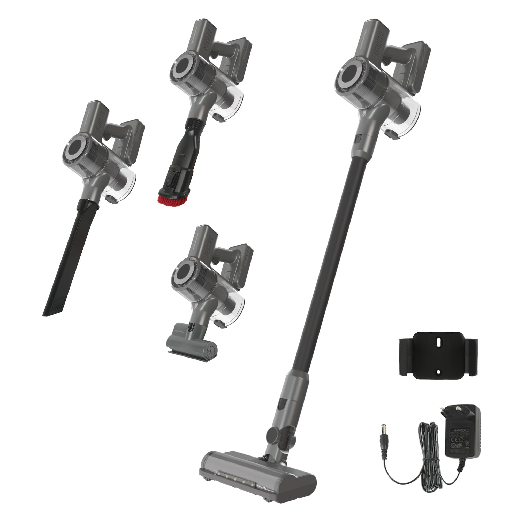 Günter&Hauer Cordless Vacuum Cleaner, 45KPa Stick Vacuum with Powerful Suction,40Mins Runtime, 4 in 1 Rechargeable Handheld Vacuum Cleaner with Wall Mount Charging,for Home,Carpet,Pet Hair(Black,Grey)