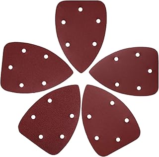 Mouse Detail Sander Pads - 50 Pieces Sanding Sheets Hook and Loop Assorted 60/80/120/180/240 Grits Sander Paper - 5 Holes Triangle Sandpaper for Black and Decker Detail Palm Sander