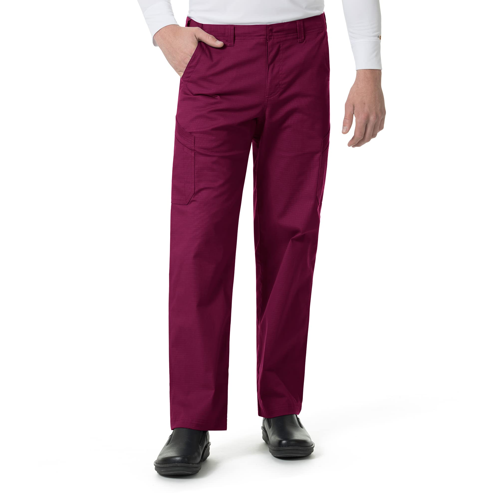 Carhartt Men's Straight Fit Multi-Cargo Medical Scrubs Pants, Wine, S Tall