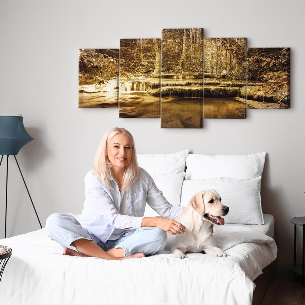 Cuadros B&D XXL - Cuadro en Lienzo Cascada 200x100 cm 5 piezas - Impresión en material tejido no tejido cuadros decoracion salon modernos lienzos - Naturaleza Paisaje c-B-0036-b-p
