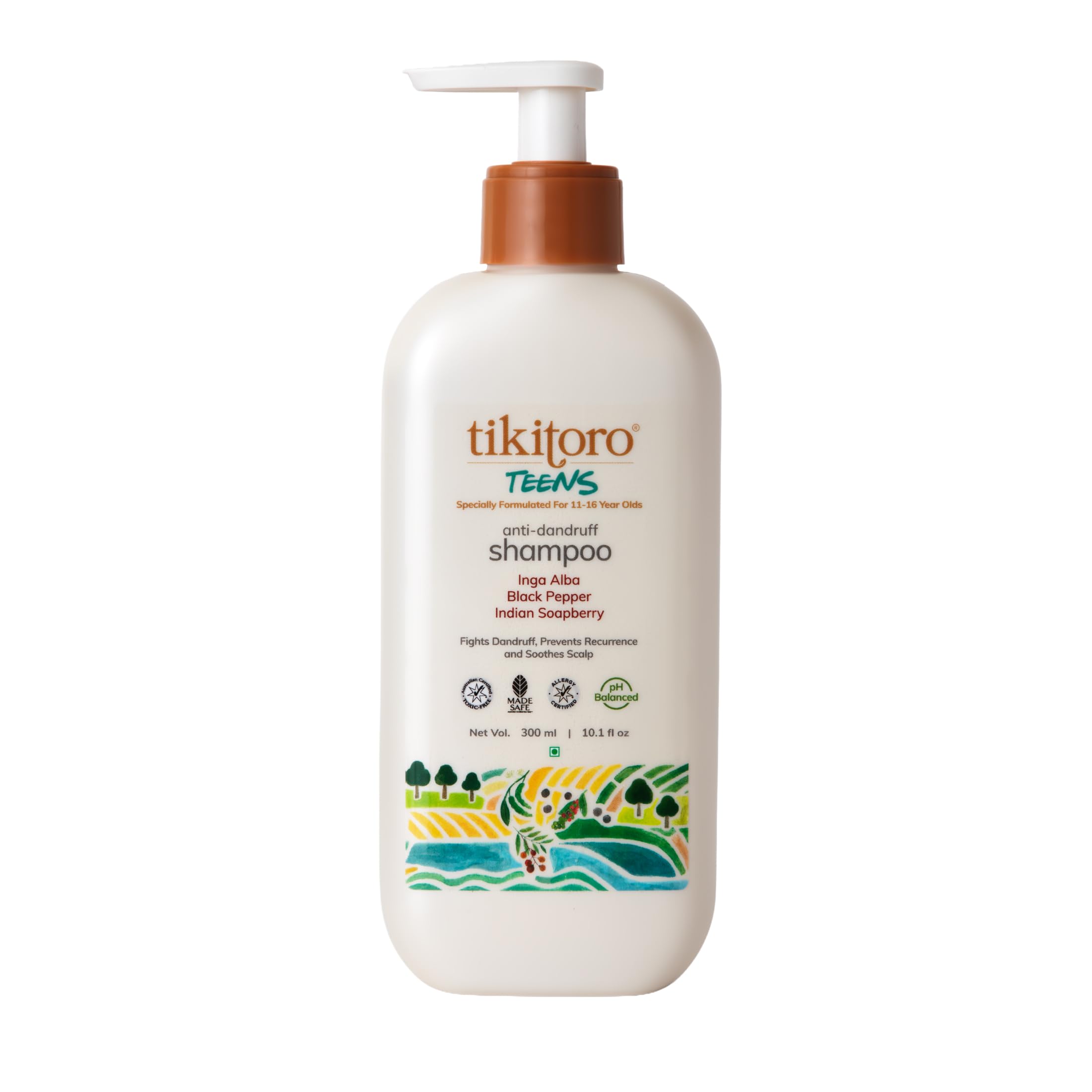 Tikitoro Teens Anti-dandruff Shampoo 100% Vegan with Aloe vera, Provitamin B5, Hibiscus, Rice Protein, Cleanses Scalp, Conditions Hair No Parabens & Sulphates (300ml x 1)-image-6