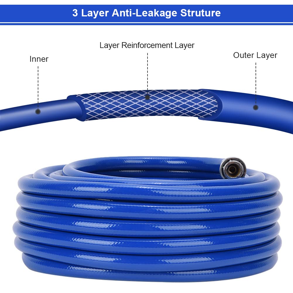 Manguera de compresor de aire de PVC flexible, 15 m, manguera neumática de alta presión con conector rápido de estilo Reino Unido, resistente manguera de PVC de 3 capas para compresor de aire