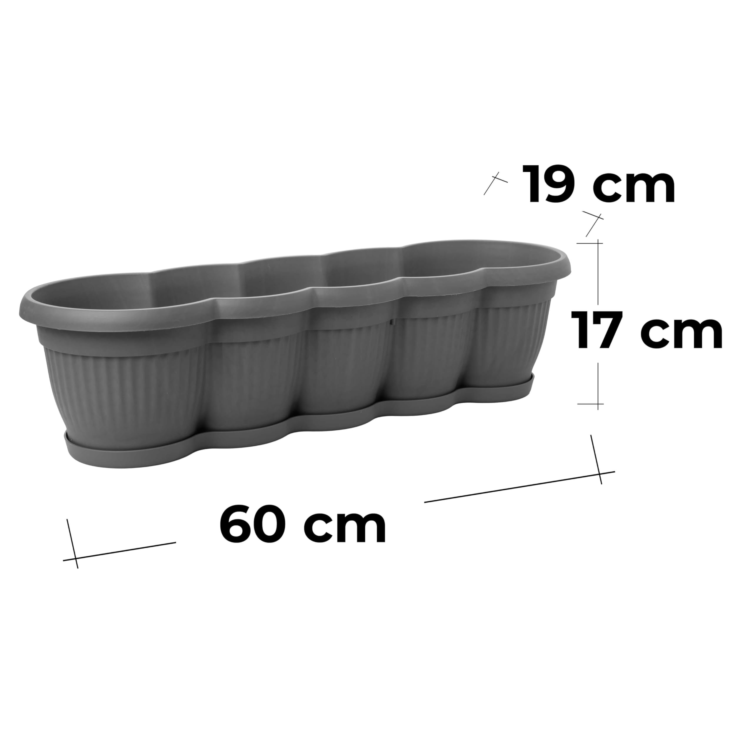SUSTANIA Lot de 6 jardinières de 60 cm - Anthracite - Design ondulé pour jardins de balcon créatifs - Fabriqué en UE