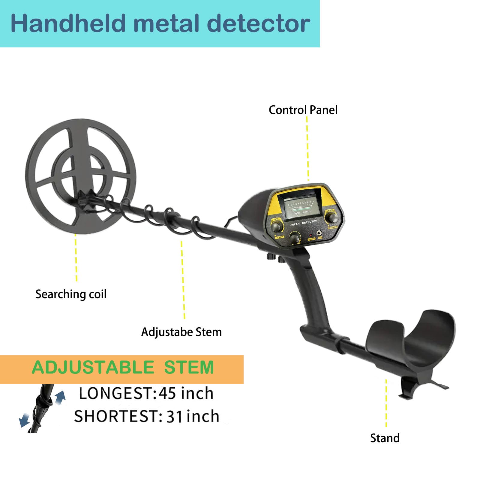 Metal Detector professionale con display LCD, sensibilità regolabile, asta retrattile, modalità interamente in metallo (arancione)