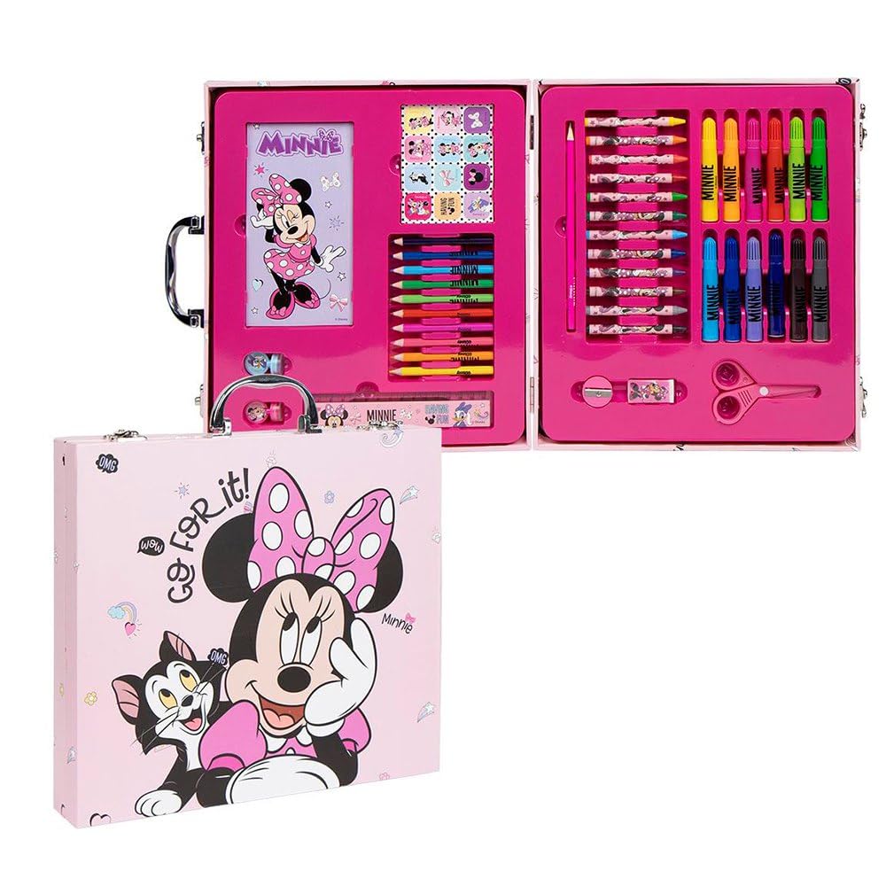 CERDÁ LIFE'S LITTLE MOMENTS Minnie Inspired Stationery Set – Pink – 30 x 27 x 4 cm – Includes Briefcase with Everything You Need to Coloring – Original Product Designed in Spain