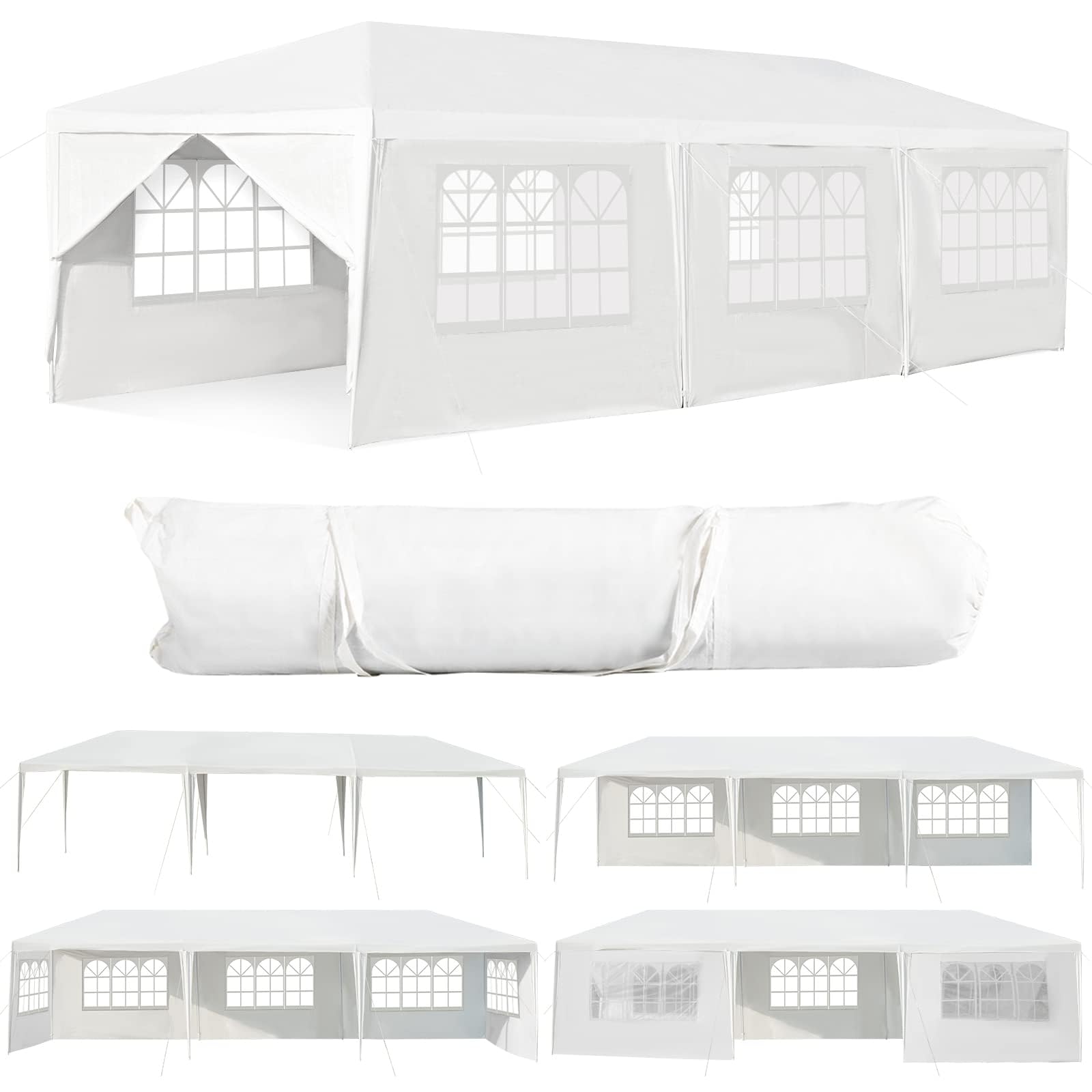 RELAX4LIFE Carpa Plegable 3x9m con 8 Paredes Desmontables y Ventanas, Carpas para Exteriores con 8 Cuerdas de Viento, 24 Clavos y Bolsa de Transporte, Cenadores para Jardín, Camping (3X9M-8 Paredes)