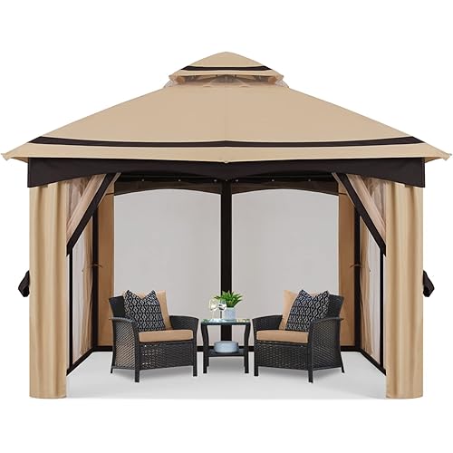 MASTERCANOPY 10x10FT Outdoor Patio Gazebo with Mosquito Netting for Backyard, Patio, Garden Beige