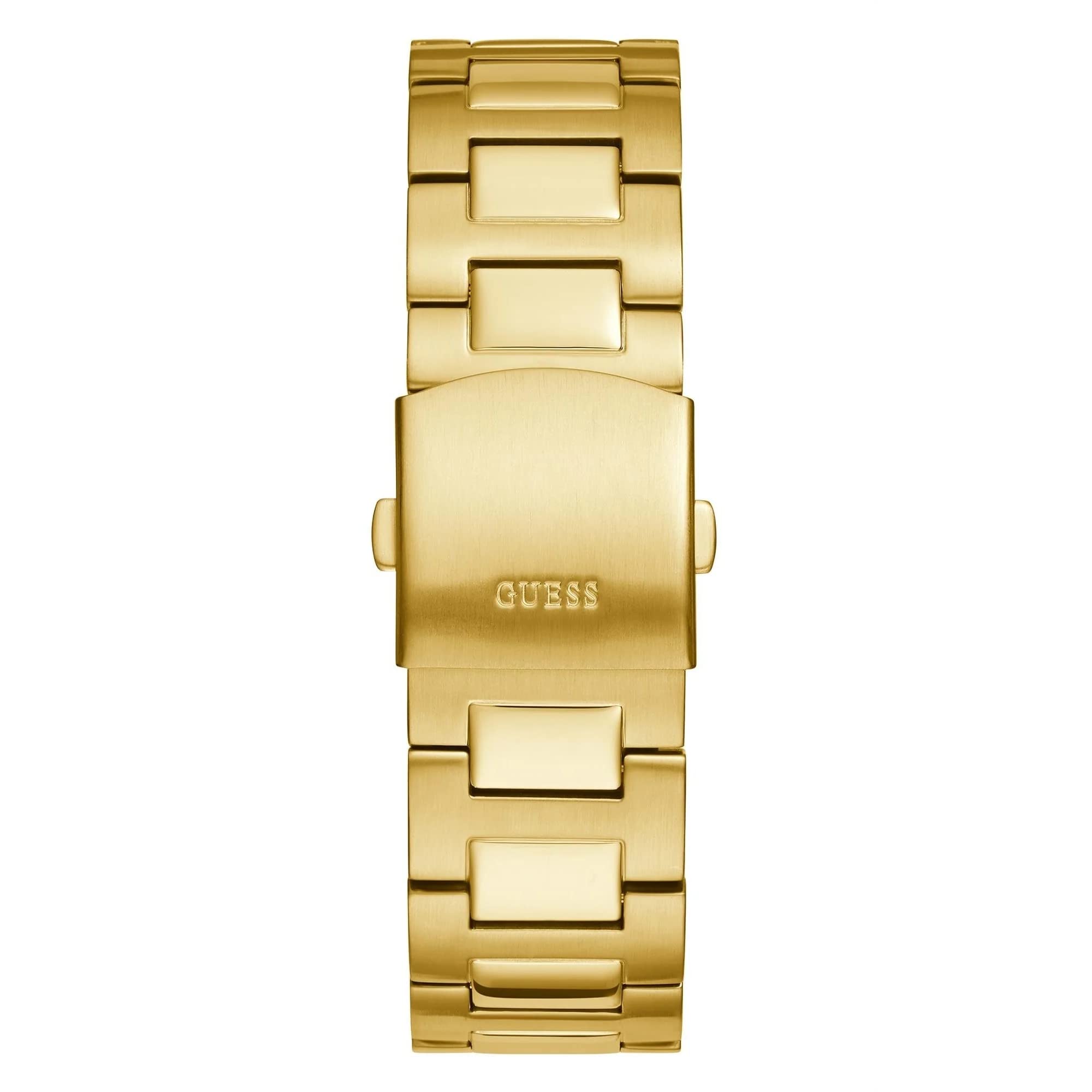 GUESS Reloj deportivo para hombre inspirado en el buceo de 44 mm, esfera negra y caja de acero inoxidable en tono plateado