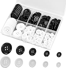 Tibapla 160 Pcs Round Sewing Buttons, 10/12/15/20/25mm Mixed 4-Hole Craft Buttons, Black and White Resin Sewing Buttons with Storage Box for Clothing Coats Sweaters Pants Tops Pillow Cases Sewing Scrapbook