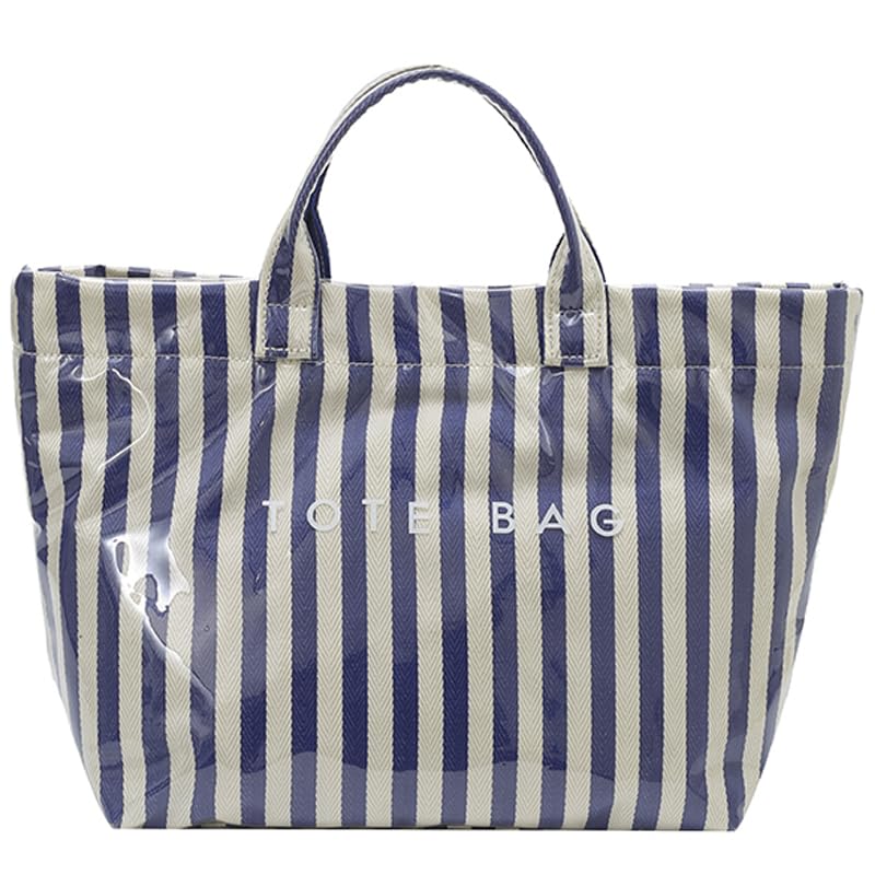Image of Striped PVC Tote Bag for Women, Waterproof Plastic Hobo Handbag Summer Tote for Beach, Pool & Ideal Gift