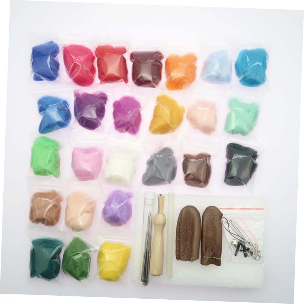 TEHAUX Quality DIY Wool Kit 25 Color Wool Roving Needle Felting Tool Craft Jewelry Making Supplies