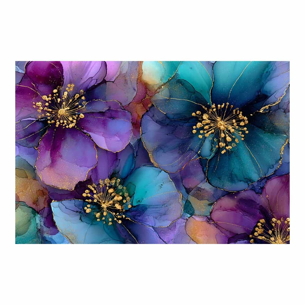 Xeniou Multicolor Flower Posters Teals Purple Gold Floral Art Canvas Wall Art, For Bedroom Bathroom Living Room Home Wall Decor(Multicolor)-60X90cm Unframed