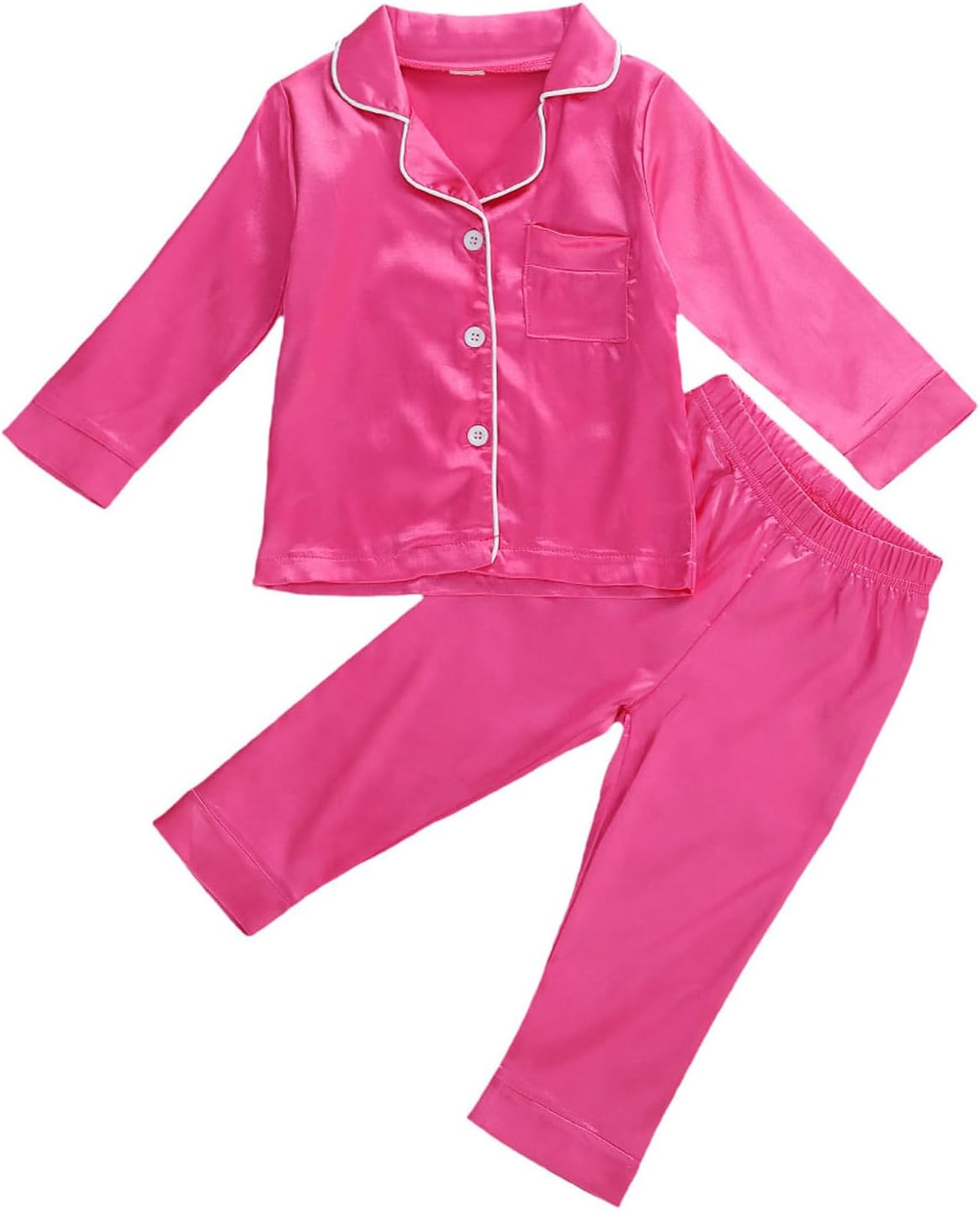 Kids Baby Girl Boy Satin Pajamas Set Button Down Sleep Shirt Top+Long Pants Bottoms Sleepwear Loungewear Clothes