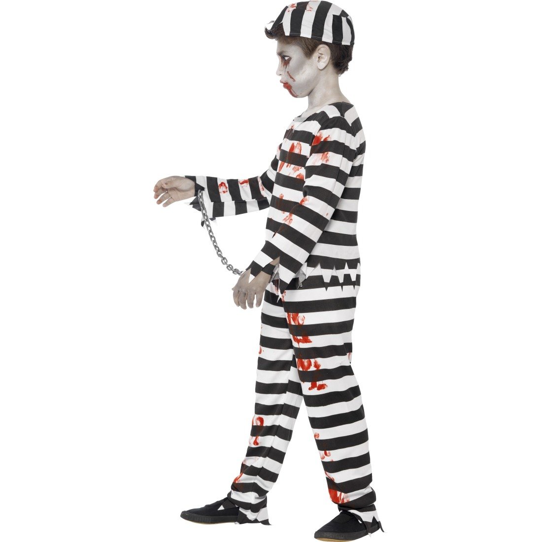 Costume da prigioniere per adulti, a righe bianche e nere, a righe e polacchi, taglia S