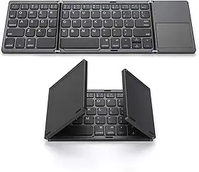 Teclado sem fio BT dobrável portátil ultra fino com touchpad para Windows/Android/iOS Cinza