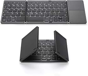 Teclado sem fio BT dobrável portátil ultra fino com touchpad para Windows/Android/iOS Cinza