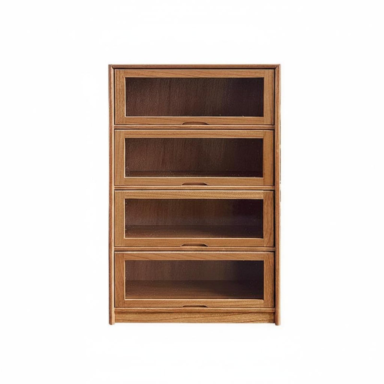 Mobile da Casa Delle Bambole Armadietto Vetrina Espositore Miniatura in Legno con Ante Trasparenti E Ripiani Impilabili, Ciliegio, style to 3