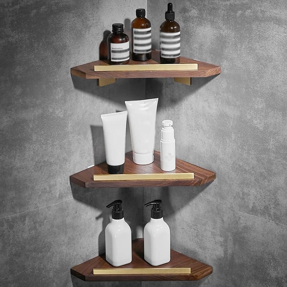 CWCQGH Bathroom Corner Shower Shelfs Walnut Bathroom Shelf Floating Shelves Multifunctional Triangular Organizer Storage Rack Dressing Table Wall Mounted Kitchen Shelves Extreme,3 Layer