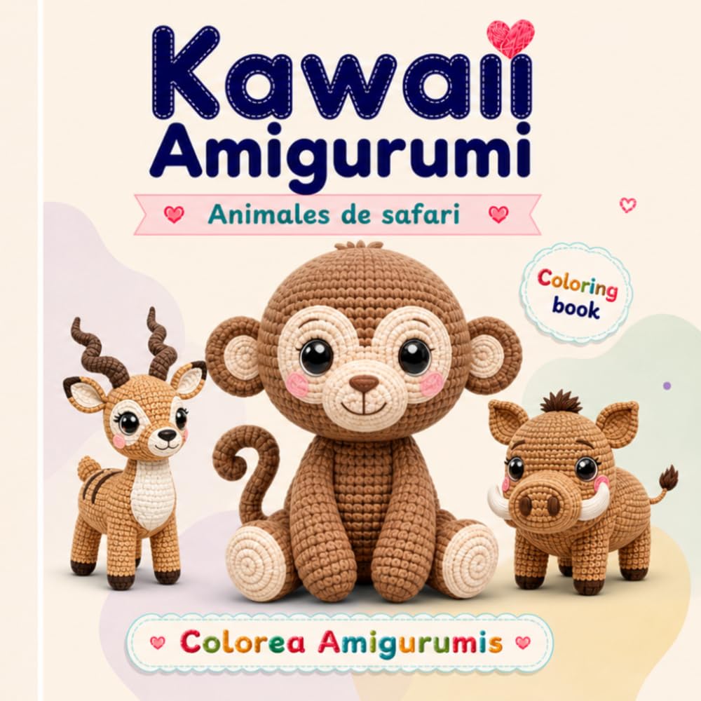 Libro para colorear kawaii de animales de safari: Estilo amigurumi | Dibujos cute para relajarse, niños y adultos: Dibujos grandes y fáciles | Cute ... Regalo original (Mi Mundo Colorea Amigurumis)