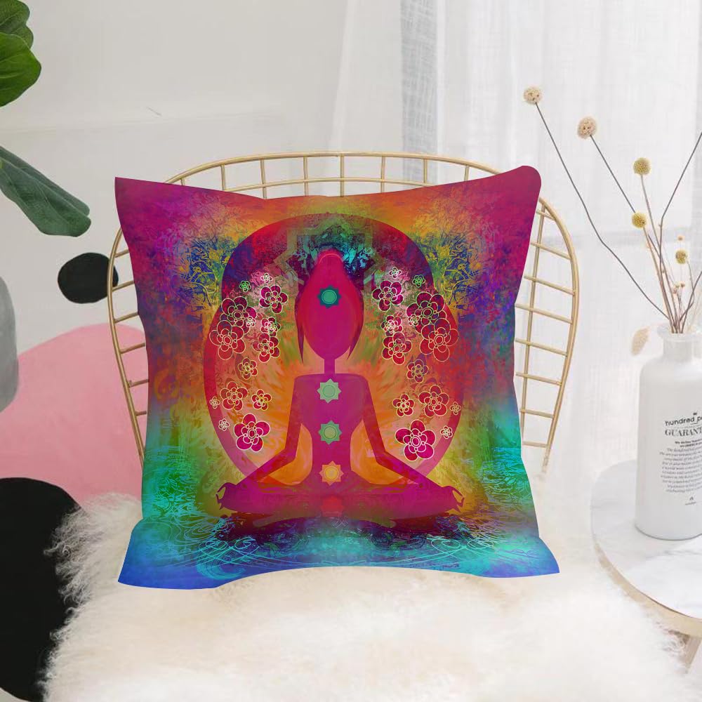 HYMSXW Cushion Cover,Throw Pillow Case Home Decorative for Living Room Bedroom Sofa Chair 20X20 Inch,Yoga, Colored Chakra Points Padmasana, Breath,Pillowcase 50X50cm