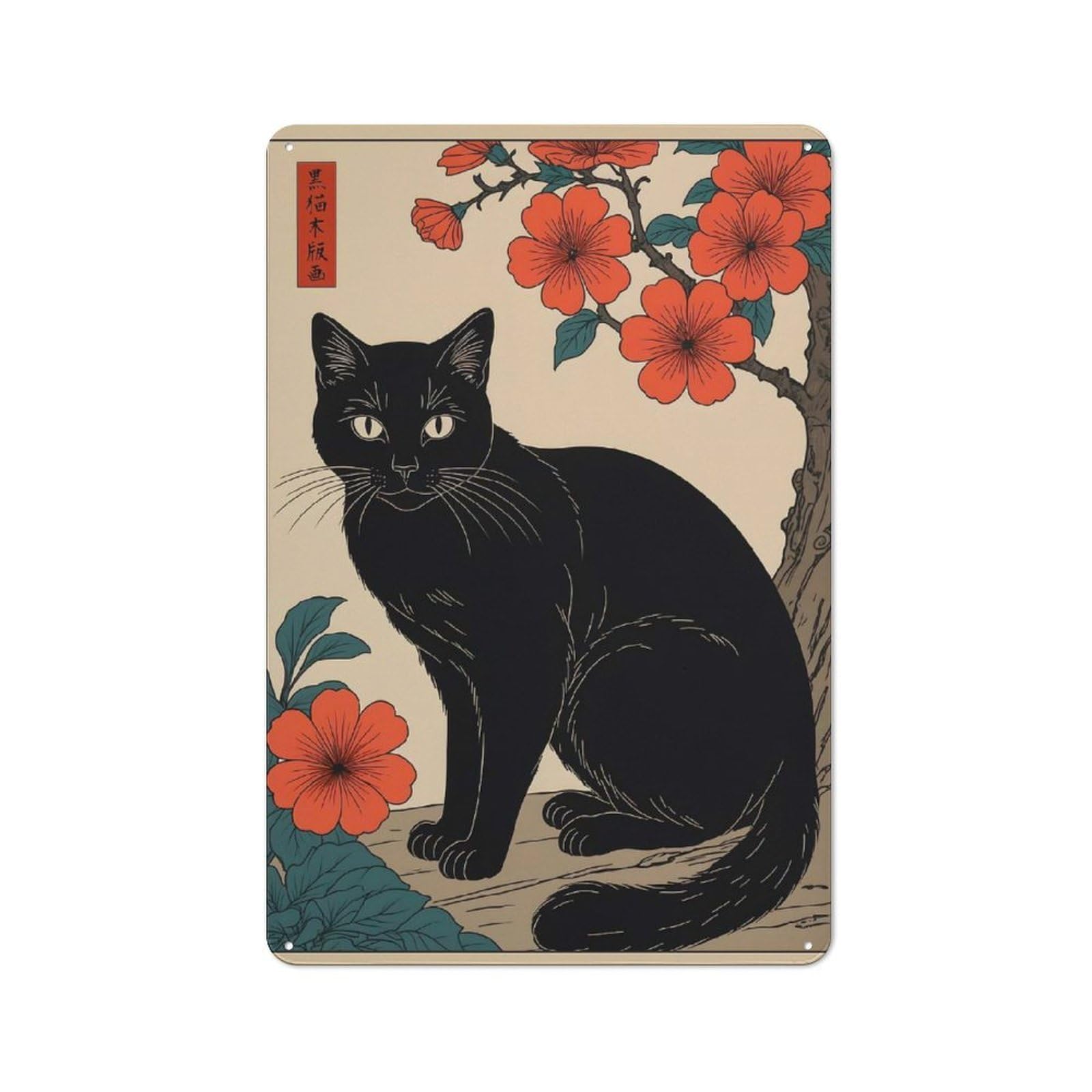 Classic Decorative Tin Plaque 30x20cm Featuring Black Cat, Novelty Wall Art for Home, Shop, Pub Or Studio Wall