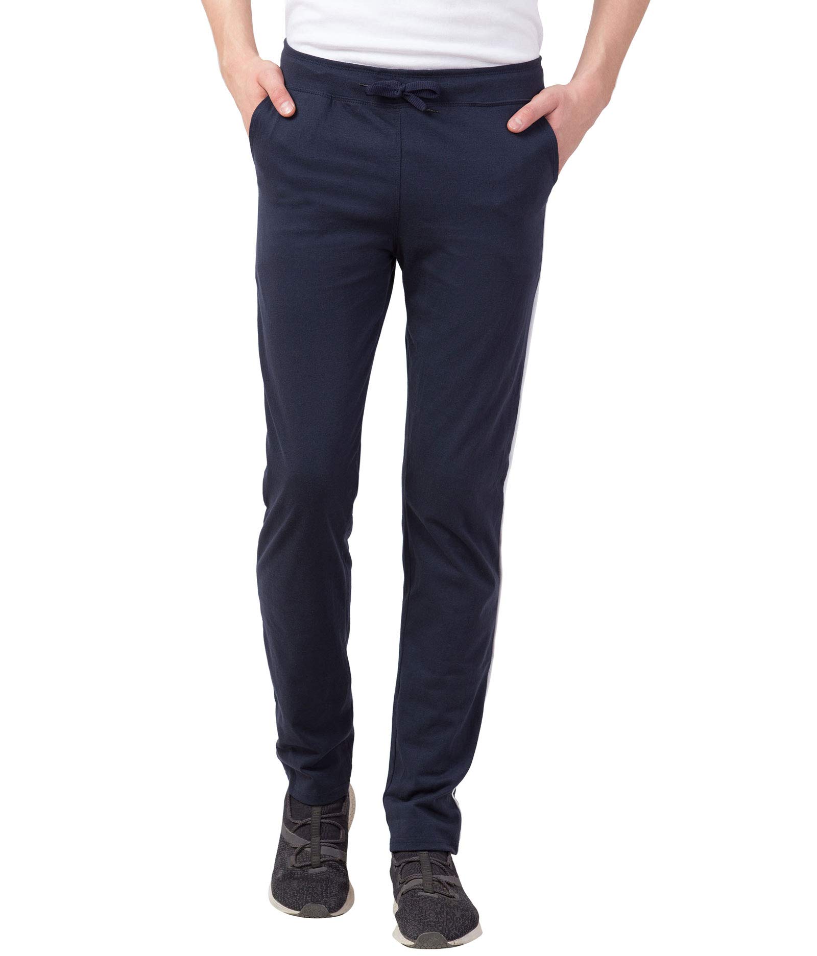 Changrobe Navy Blue Cotton Slim Fit Trackpants for Men Sports, Slim Fit Joggers for Men (Navy Blue)