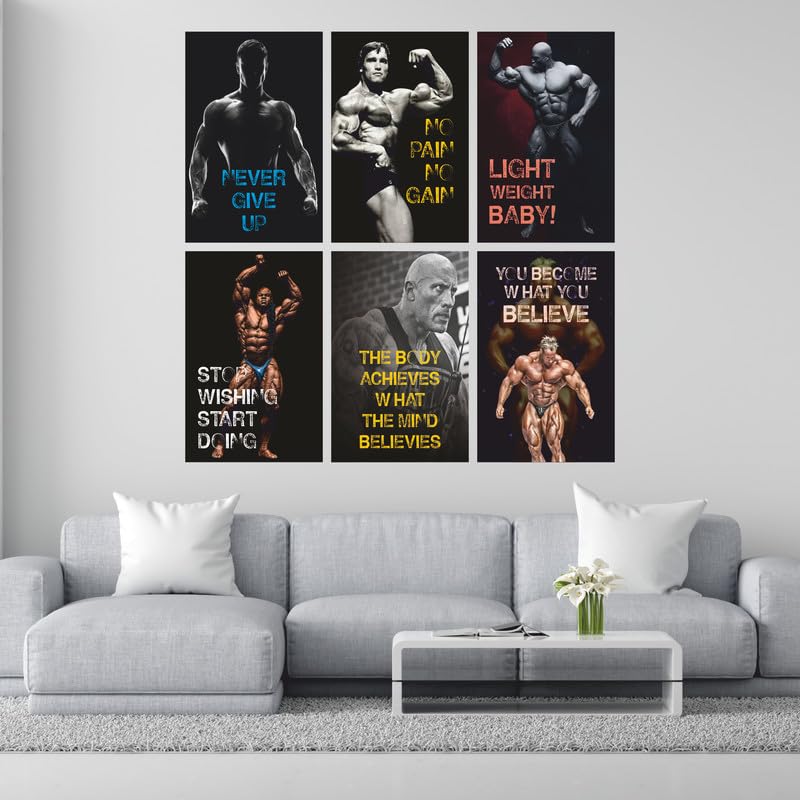 Image of POSTERONN Gym Motivation Wall Posters Pack of 6 12x18 Inch | 300 GSM Workout Exercise Bodybuilding Prints | Fitness Center Wall Art for Home Gym Studio Training Room Decor