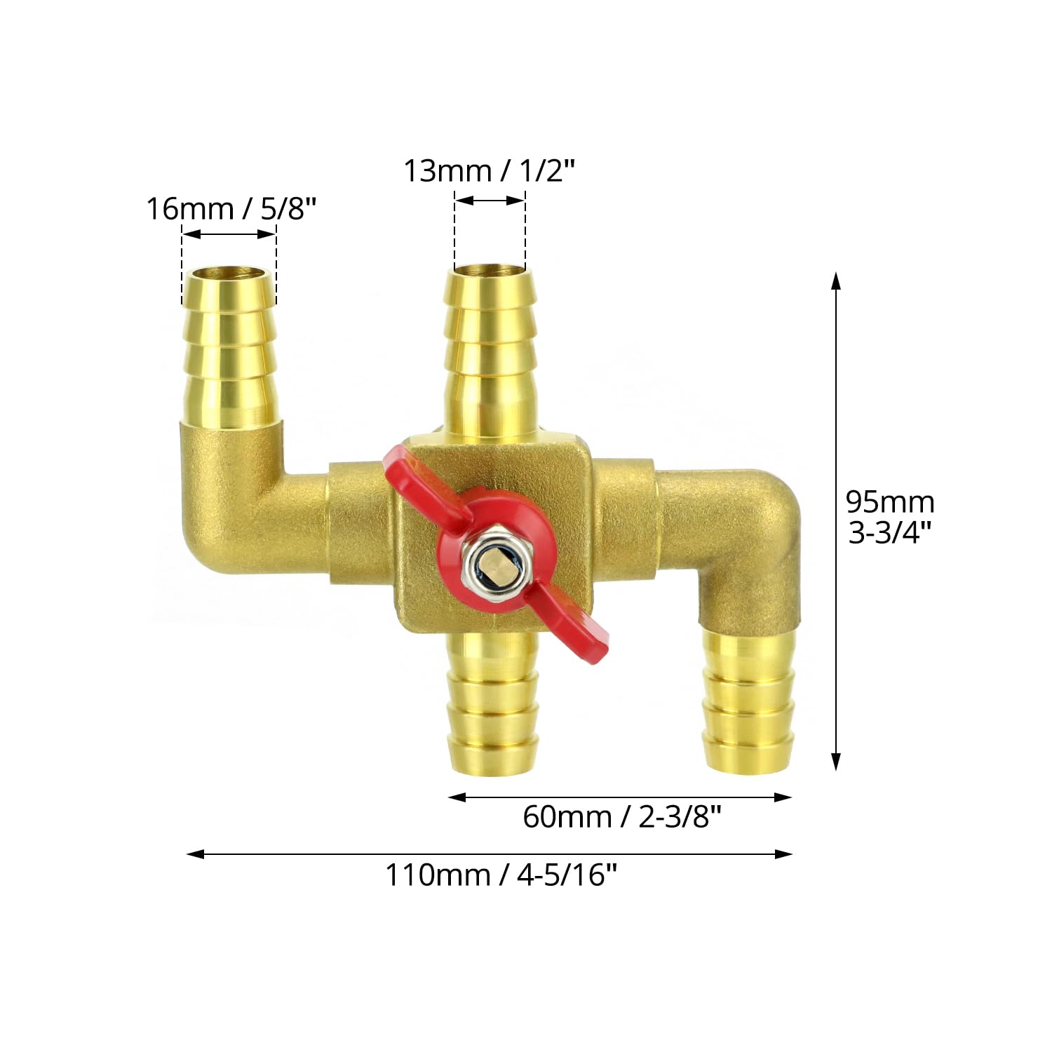 QWORK Valvola di controllo del riscaldatore a 4 vie in ottone massiccio 5/8" con interruttore, 16 mm tubo barb Automotive Bypass