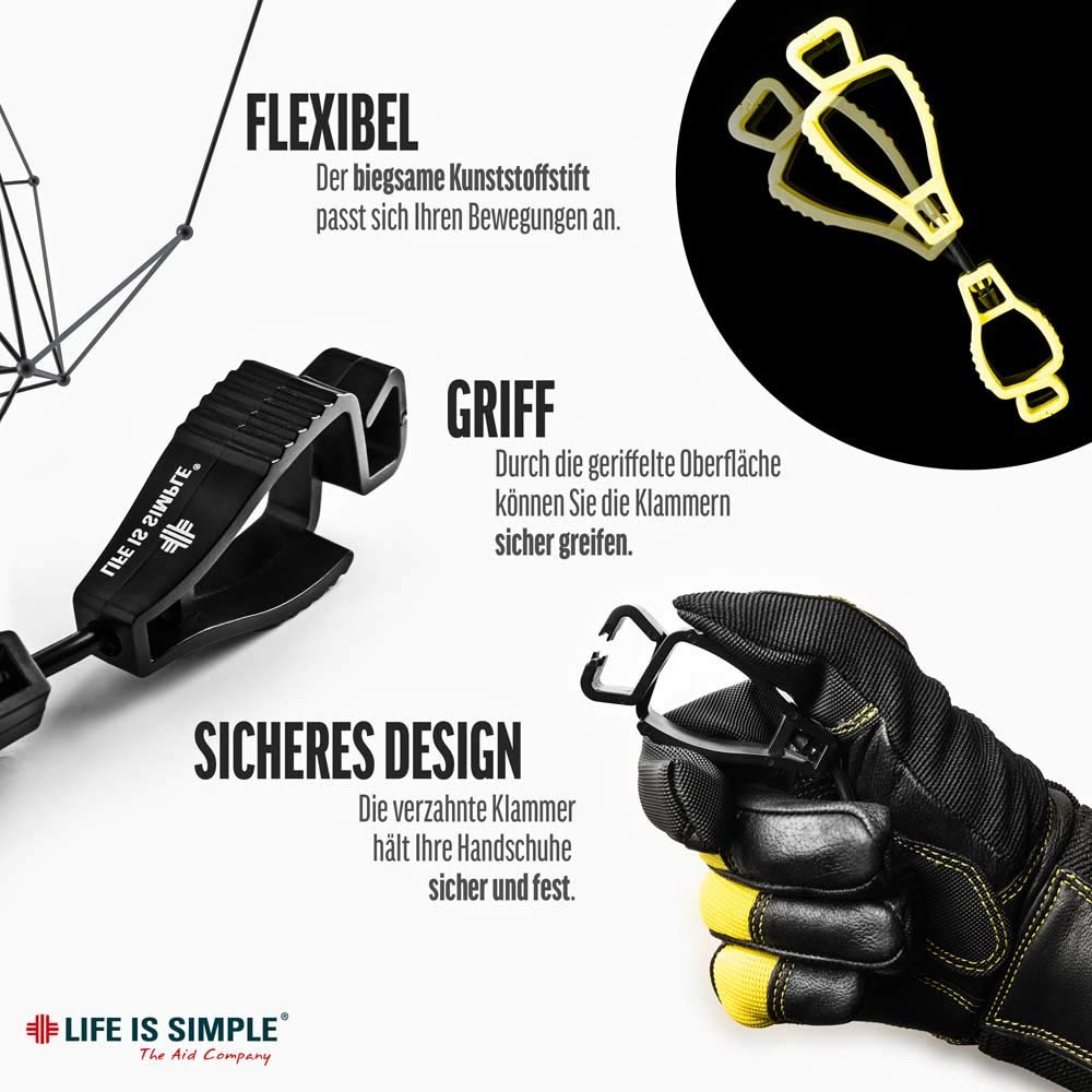 LIFE IS SIMPLE Tarp Clip Handschuhclip | Handschuhhalter für Feuerwehr | Handschuhhalter Polizei | Handschuhclip für Arbeitshandschuhe, Baumarkt, Garten | rot, 10er-Set